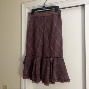 Free People NWT Purple Plaid Ruffle Velvet Tiered Lace Flared Y2K Skirt Size 6